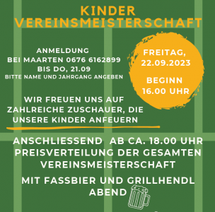 Einladung zur Kinder VM mit anschließender Preisverteilung der gesamtem VM am 22.09.2023